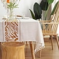 thumbnail image 1 of Nvzi Rustic Rectangular Tablecloth Tassel Plaid Table Cloth Burlap Farmhouse Linen Tablecloths for Dining Kitchen Room Tabletop Decoration Zebra Print Golden Rectangle/Oblong 55 X 70 in, 1 of 4