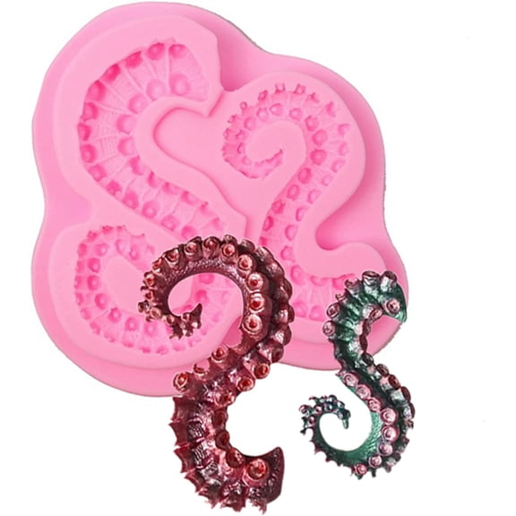 Nvzi Sea Octopus Tentacles Silicone Mold Cake Border Fondant Molds Cake Decorating Tools Candy Clay Chocolate Gumpaste Moulds, Pink