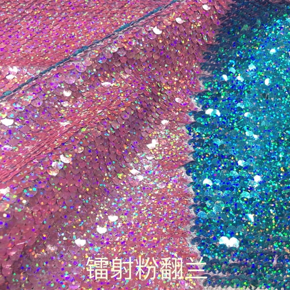 Nvzi Sequin Flip Fabric 1 Yard Glitter Fabric for Bridal Dress, Wedding Decor, DIY Handmade Sewing, Reversible Sequins,Pink+Blue