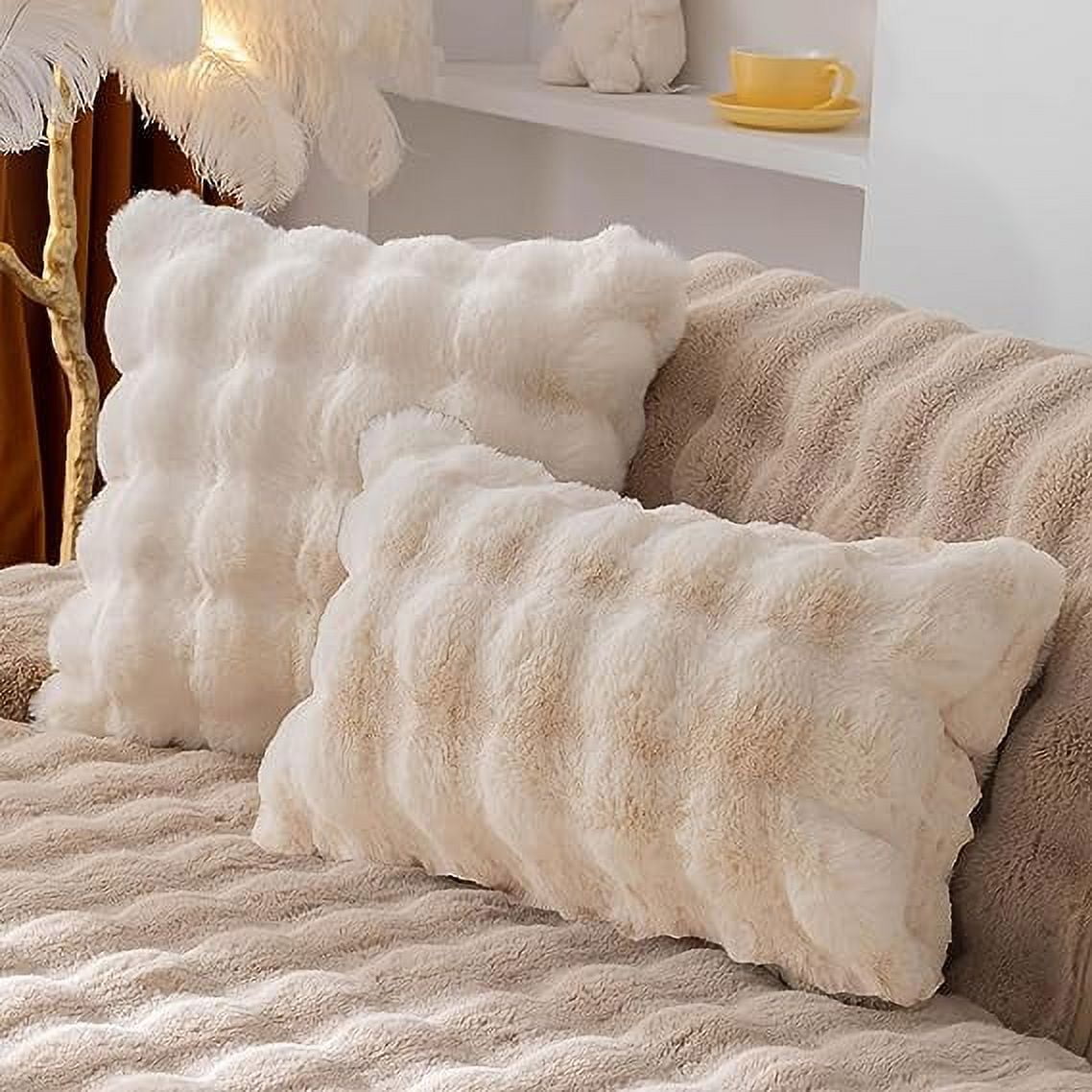Nvzi Set of 2 Double-Sided Luxury Thick Faux Fur Plush Throw Pillow ...