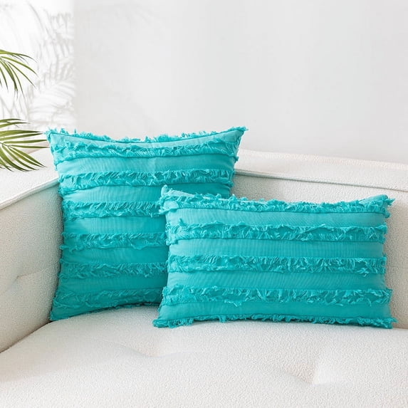 Nvzi Set of 2 Throw Pillow Covers Linen Striped Cushion Covers 12x20 Inch Water Green