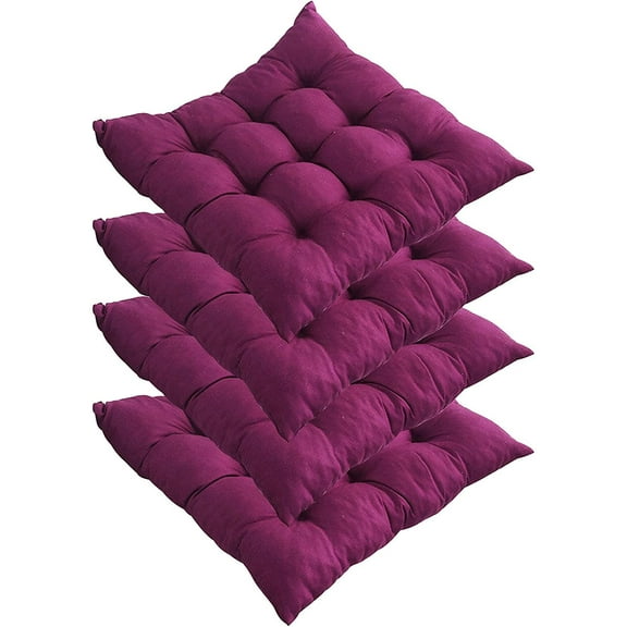 Nvzi Set of 4 Dining Chair Cushions with Ties Soft Comfort Non Slip Square Seat Pads for Kitchen Dining Office Living Room Patio (Purple)