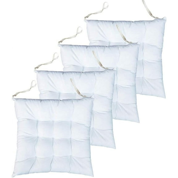 Nvzi Set of 4 Square Solid Tufted Chair Pads Indoor Seat Cushions Pillows with Ties White 18"x18"x3"