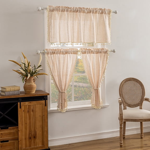 Nvzi Short Black Out Curtains - Beige Kitchen Window Curtains 65*90cm - 2 slice Rod Pocket Curtains, Curtains for Small Windows, Light Blocking Drapes .
