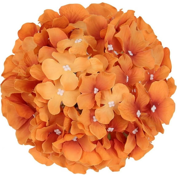Nvzi Silk Hydrangea Head Artificial Flower Head with Stem Home Wedding Decoration, 10-Pack (Orange)