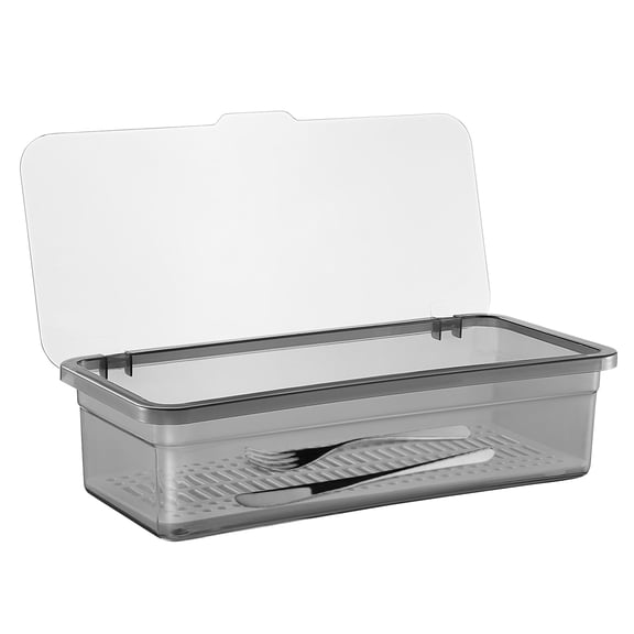 Nvzi Silverware Tray Cutlery Organizer Lid Drawer Kitchen Holder Storage Box-Grey