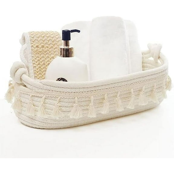 Nvzi Small Cotton Rope Woven Basket Toilet Paper Baskets for Organizing Decorative Basket for Boho Decor Small Storage Basket for Bedroom Nursery Livingroom Entryway,White