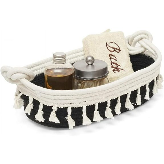 Nvzi Small Cotton Rope Woven Basket Toilet Paper Baskets for Organizing Decorative Basket Black