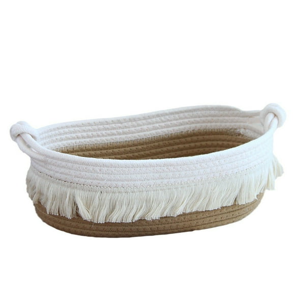 Nvzi Small Cotton Rope Woven Toilet Paper Baskets for Organizing Decorative Basket for Boho Decor Storage, Bedroom Nursery Livingroom Entryway 12.5*6.2*4.3inch(Khaki)