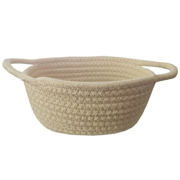 Nvzi Small Woven Basket,Cute Rope Room Shelf Storage Basket, Cat Dog Toys Basket Chest Box, Empty Decorative Gift Basket with -Beige