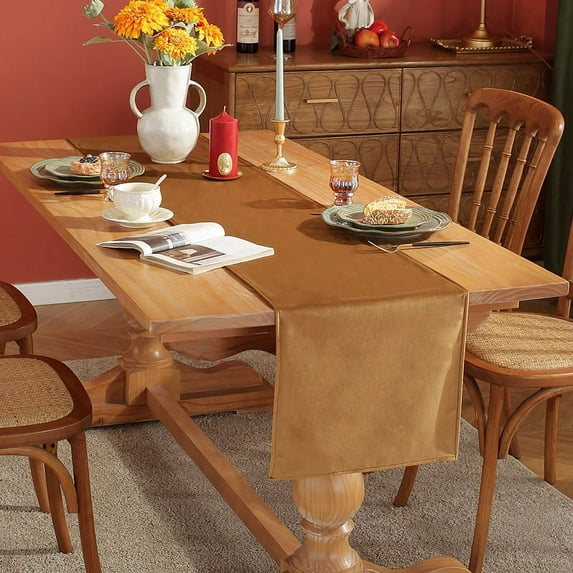 Nvzi Solid Brown Velvet Long Tablecloth Plate Mat Linen Cloth Tea Table Flag Nordic Style Simple for Kitchen Coffee Table Dining Room Decor,13*47inch