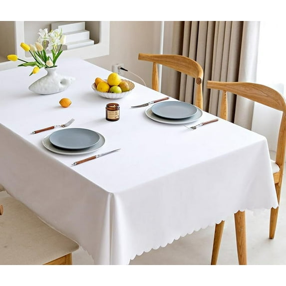 Nvzi Solid Color Cotton Linen Fabric Tablecloth, Waterproof and Oil-Proof, Non-Washable, High-end Sense of Luxury Tablecloth(White)