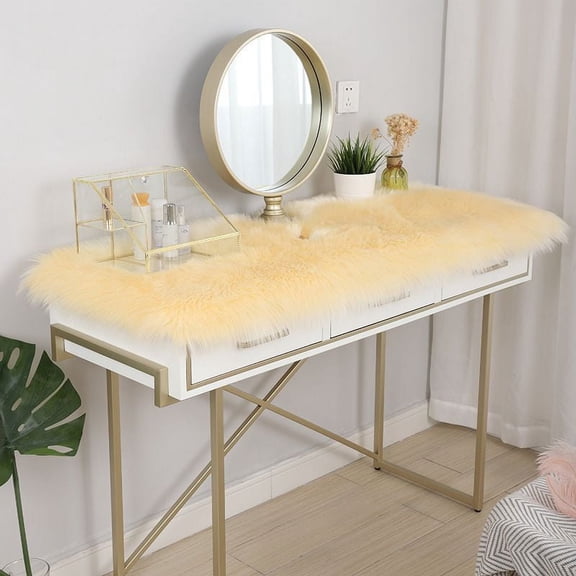 Xiao Hua Solid Color Plush Table Runner,Faux Sheepskin Decorative Shaggy Dresser Scarf,Not-Slip Desk Pad Food for Christmas Weddin,Luxury False Fur Dresser Tablecloth-Yellow 40x40cm(16x16inch)