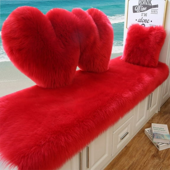 Nvzi Solid Color Plush Table Runner,Faux Sheepskin Decorative Shaggy Dresser Scarf,Not-Slip Desk Pad,Luxury False Fur Dresser Tablecloth-Big Red 40x60cm(15.75x23.72inch)