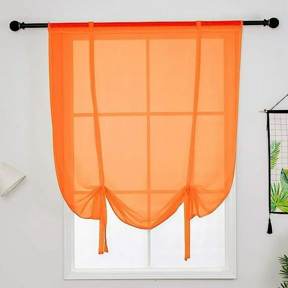 Nvzi Solid Color Sheer Voile Window Curtains Light Filtering Tie Up Shade Adjustable Balloon Drapes Treatment for Small Window,1 Panel (39" x 47",Orange)