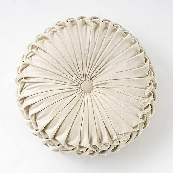 Nvzi Solid Velvet Seat Cushions Round Floor Pillows Thicken Chair Cushions Pleated Chair Pads Seat Pad Throw Pillows for Bedroom Living Room (Beige,Diameter 14")