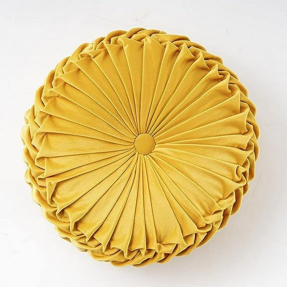 Nvzi Solid Velvet Seat Cushions Round Floor Pillows Thicken Chair Cushions Pleated Chair Pads Seat Pad Throw Pillows for Bedroom Living Room (Yellow,Diameter 14")