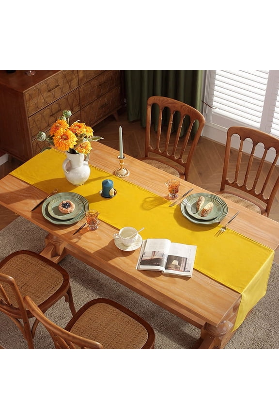 Solid Yellow Velvet Long Tablecloth Plate Mat Linen Cloth Tea Table Flag Nordic Style Simple for Kitchen Coffee Table Dining Room Decor,13*47inch