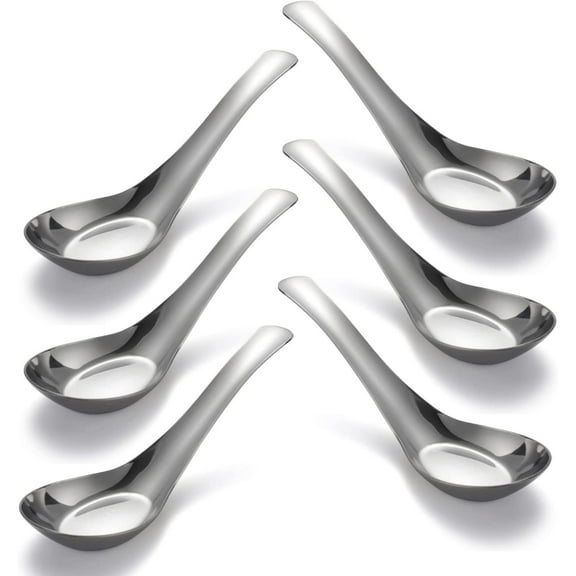 Nvzi Soup Spoons Stainless Steel Dinner Spoons Set of 6 Chinese Soup Spoon Mirror Polished Soup Spoons for Bouillon Dessert Ramen (Medium, 6)