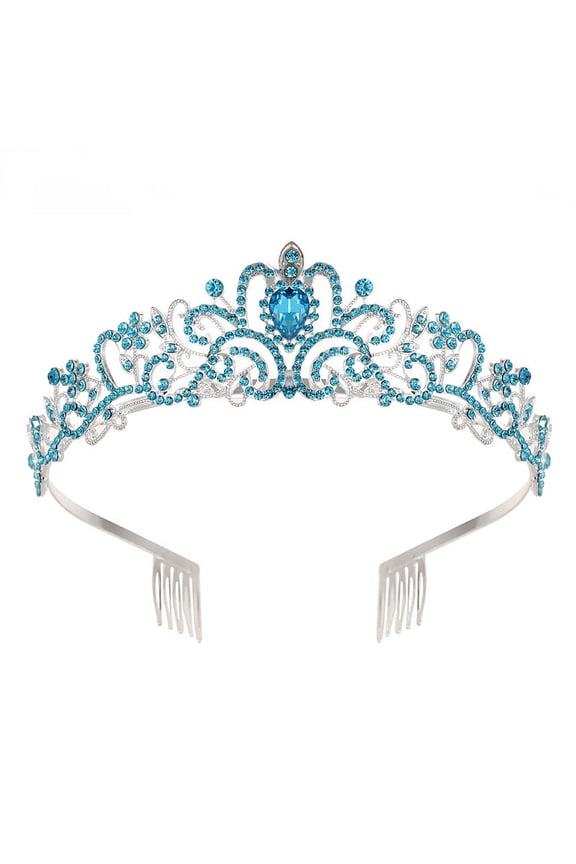 Sparkling Crystal Princess Tiaras for Women Girl Crown Queen Headband Fashion Headpiece for Wedding Bride Bridal Prom Party Costume Hair Accessories Valentines Mothers Day Gifts, Blue A