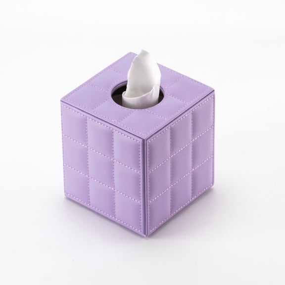 Nvzi Square Leather Tissue Box Cover - Stylish Cube Tissue Box Holder , Decorative PU Tissue Box for Vanity Dresser Night Stand Table Countertop Home Office Car, Grid WhitePurple