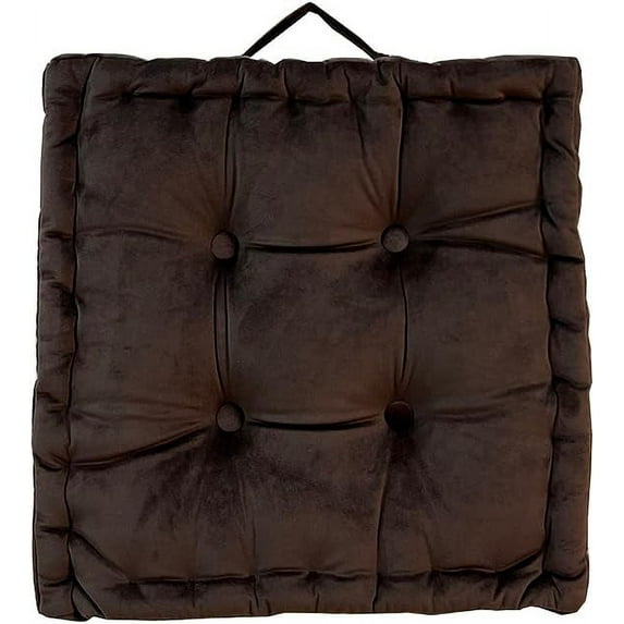 Nvzi Square Solid Color Velvet Seat Cushion with Handle Tufted Thicken Chair Pad Tatami Floor Pillow Cushion 16.5"x16.5"x4" Coffee