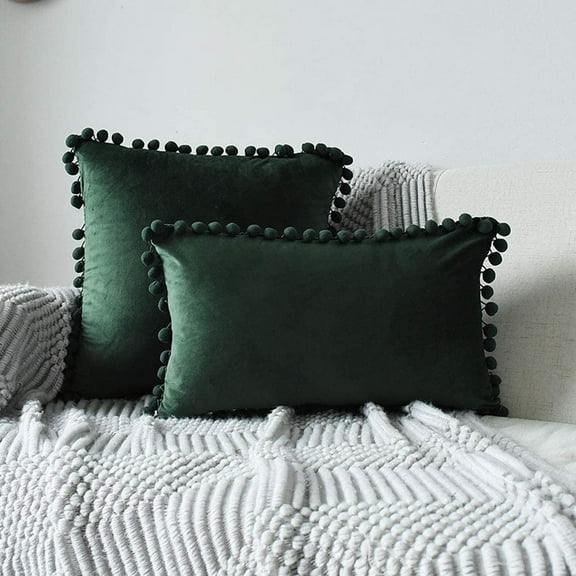 Nvzi Square Throw Pillow Cover with Velvet Soft Solid Decorative Cushion Cover for Couch Bedroom Car, 1 Piece (Dark Green, 18"x18")