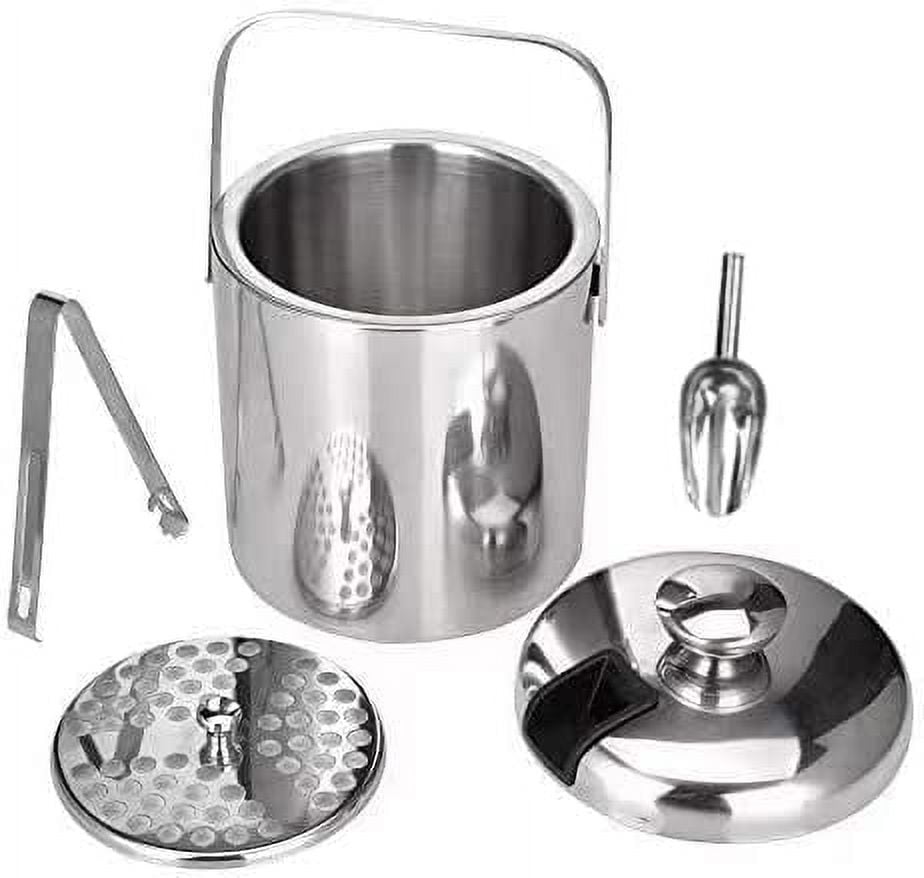 Nvzi Stainless Steel Ice Cube Container Double Walled 1.3L Ice Bucket Container with Tongs Lid