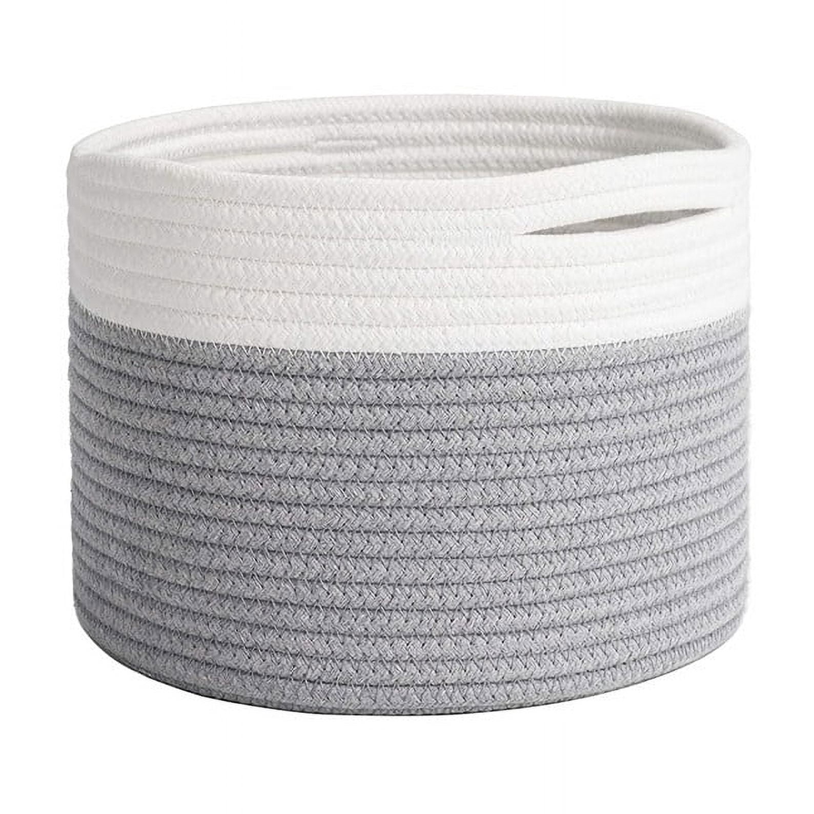 Oterri 4-Pack Woven Cotton Rope Storage Baskets — Square Bins For Shelves, Towels, Toys (Yellow & Grey)