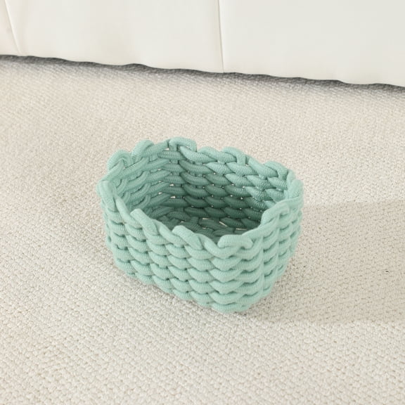 Nvzi Storage Basket, Woven Storage Bins for Organizing, Item storage basket,(18×14×13cm) Green Basket, 1 Piece Durable Storage Container for Home Closet Bathroom Organization