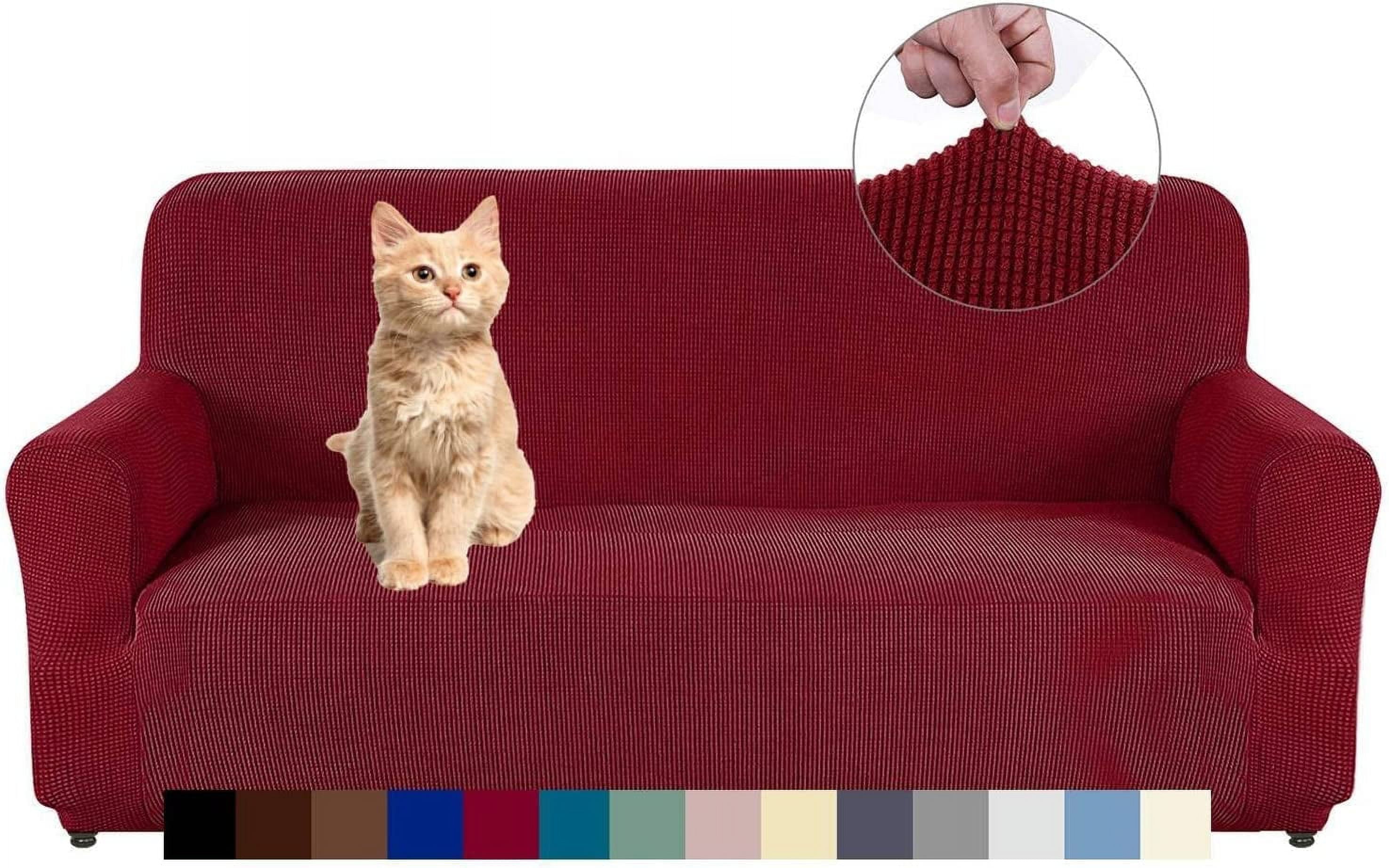 Nvzi Stretch Loveseat Couch Cover Waterproof Sofa Covers for 2 Cushion Couch, Dog Cat Pet Proof Love Seat Slipcover Jacquard Furniture Protector with Elastic Bottom (Loveseat, Wine Red)
