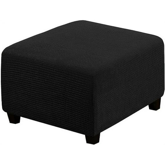 Nvzi Super Stretch Soft Ottoman Cover with Elastic Band Footrest Sofa Slipcover Folding Storage Stool Furniture Protector for Square and Rectangle Ottoman (Black, Large)