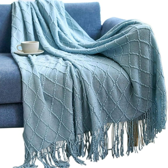 Nvzi Super Ultra Soft Sofa Knitted Blanket, Lightweight Travel Delicate Weave Pattern with for Bed, Sofa and Living Room,Blue