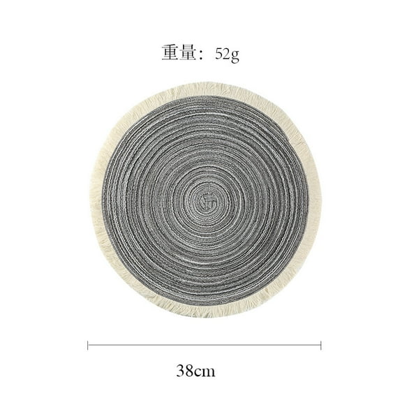 Nvzi Table Placemats Set, 2 Pieces rotundity tassel Table Mats - 15in Washable Placemats, Heat Resistant Placemats, Durable Table Placemats for Home Dining Table Kitchen, Grey