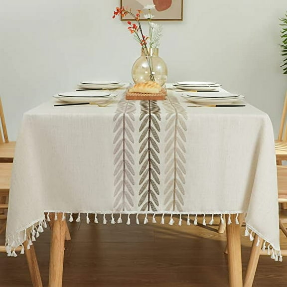 XmhyTop-A Tablecloth for Dining Table Rustic Farmhouse Kitchen Table Cloth Coffee Table Cover, Cotton Linen Fabric Small Rectangle Table Cloths, Beige, Wine Leaf, 55x55 Inch