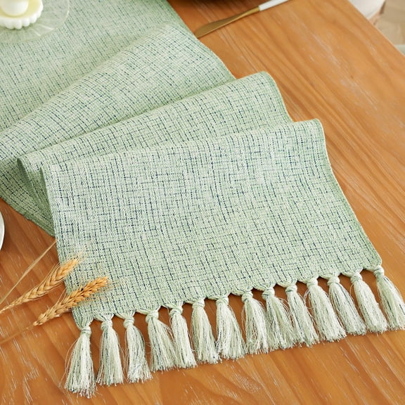 Nvzi Tassels Table Runner, Light Green 33x122cm - Polyester Table Runner, Thin Table Runner, Rustic Table Runner, Decorative Table Runner for Home