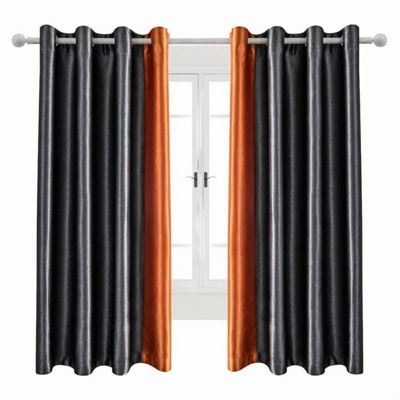 Nvzi Thick Long Window Curtains - 132*160cm 1 slice, Block Out Curtains for Bedroom Windows, Polyester Fabric, Light Blocking Drapes for Home Decor.Dark gray+orange