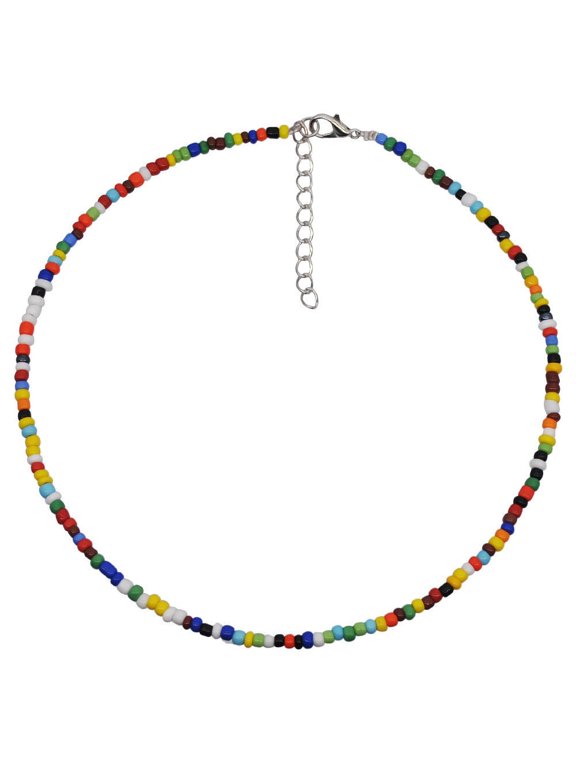 Thin Seed Bead Choker Necklace, Minimalist Rice Glass Bead Chain, Adjustable Mini Bead Layering Jewelry, Stackable Beaded Choker for Boho Daily Layering Outfits, 1 Piece,Multicolour