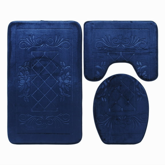 Nvzi Three-piece setLuxury Bathroom Rug Mat, Extra Soft and Absorbent Microfiber Bath Rugs, Non-Slip Plush Shaggy Bath Carpet, Machine Wash Dry, Bath Mats for Bathroom Floor,Navy blue
