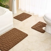 Nvzi Three-piece setLuxury Bathroom Rug Mat, Extra Soft and Absorbent Microfiber Bath Rugs, Non-Slip Plush Shaggy Bath Carpet, Machine Wash Dry, Bath Mats for Bathroom Floor, Brown
