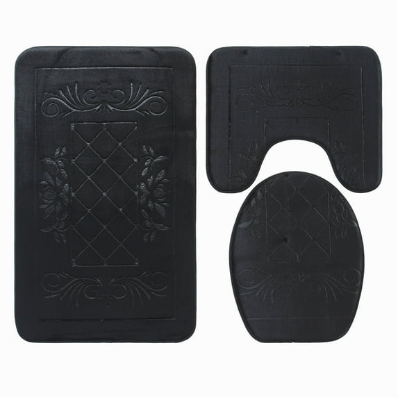 Nvzi Three-piece setLuxury Bathroom Rug Mat, Extra Soft and Absorbent Microfiber Bath Rugs, Non-Slip Plush Shaggy Bath Carpet, Machine Wash Dry, Bath Mats for Bathroom Floor,Diamond lattice black