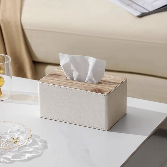 Nvzi Tissue Box Cover, Leather Tissue Box Holder, Rectangular Tissue Box Covers for Kleenex, Napkin, Rectangle Tissue Holder for Bathroom Home Office 7.48*4.72*3.74in(Khaki,S)