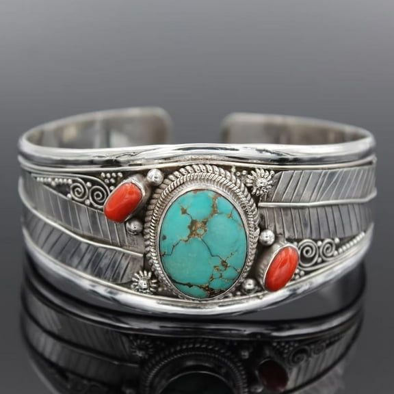 Nvzi Turquoise Bracelet for Women Adjustable Turquoise Cuff Bracelets Turquoise Open Bangle Bracelet Western Bohemian Bangle for Girls Jewelry Gift(06)