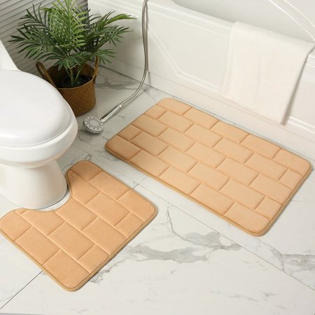 Nvzi Two Piece SetLuxury Bathroom Rug Mat, Extra Soft and Absorbent Microfiber Bath Rugs, Non-Slip Plush Shaggy Bath Carpet, Machine Wash Dry, Bath Mats for Bathroom Floor,Square - Light Brown