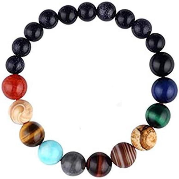 Nvzi Unquie Solar System Eight Planet Themed Adjustable Natural Stone Beaded Bracelet, Multi