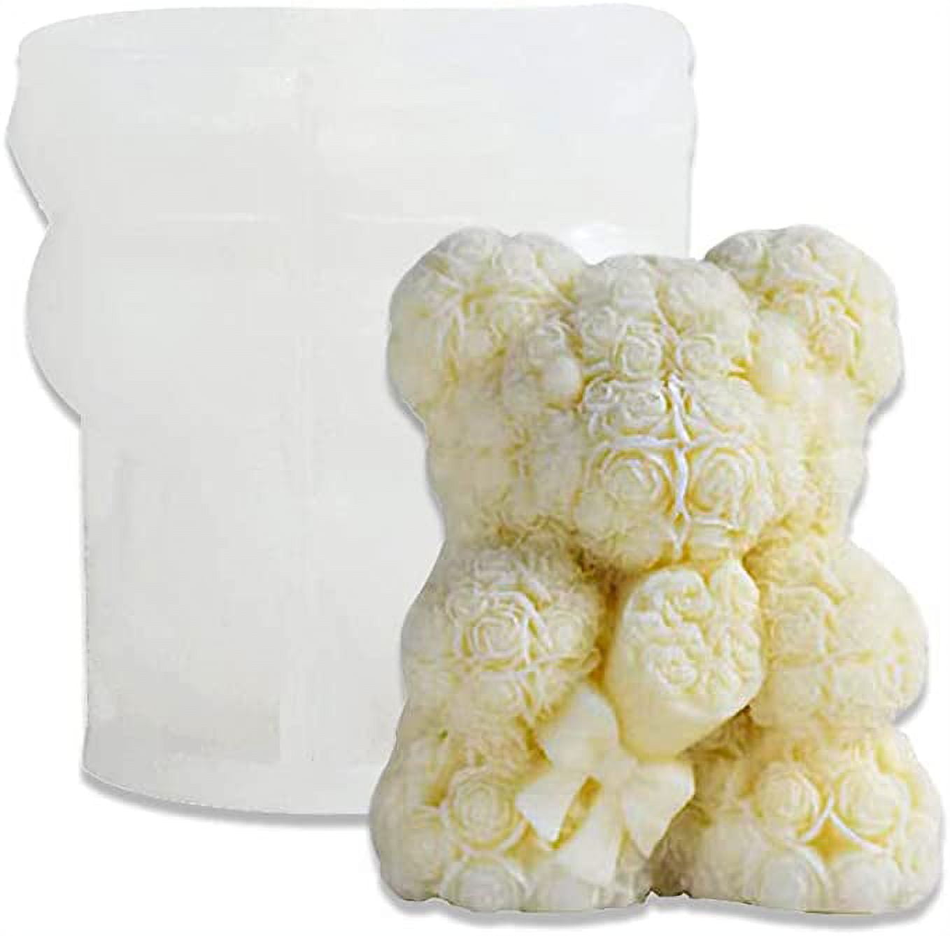 Nvzi Valentine's Day Wedding 3D Rose Bear with Rose Candle Silicone Molds for Making Candle Resin Pillar Aromatherapy Candles Wax Soap Flower Specimen Clay Craft