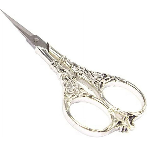 Nvzi Vintage European Style Scissors Stainless Steel for Cross Stitch Cutting Embroidery Sewing Handcraft Craft Art Work DIY Tool(Silver)