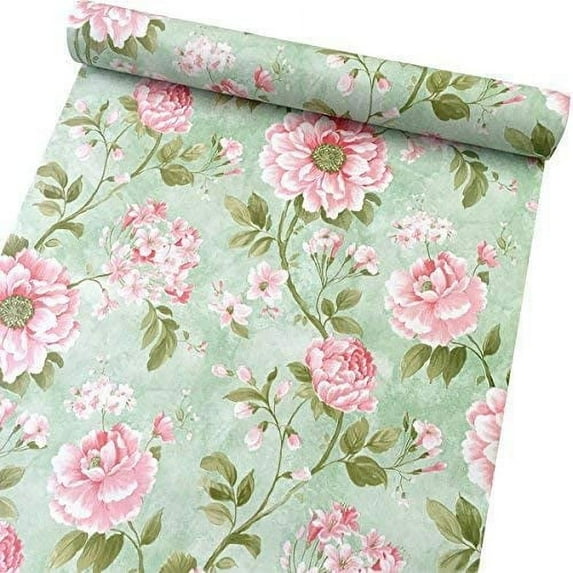 Nvzi Vintage Flower Drawer Shelving Paper Self-Adhesive Shelf Liner Makeup Jewelry Cabinet Decor 17.7 Inch by 9.8 Feet