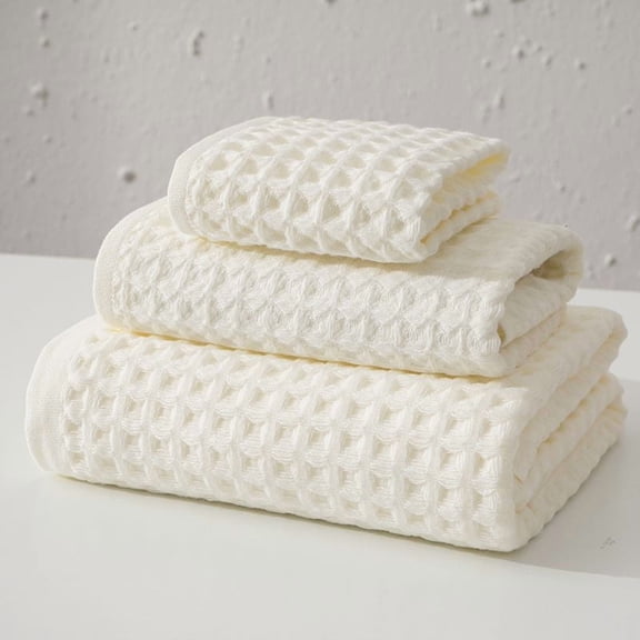 Nvzi Waffle Cotton Towel Set of 2 - 13.4*29.13in (34*74cm), White, Soft & Comfortable Cotton with Strong Water Uptake, Durable ,Suitable for bathrooms, hotels, and gyms etc