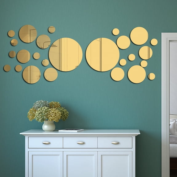 Nvzi Wall Mirror, 26 PCS Acrylic Mirror Stick on Mirrors for Wall, Removable Peel and Stick Wall Decals for Home Living Room Bedroom (Dark Gold)